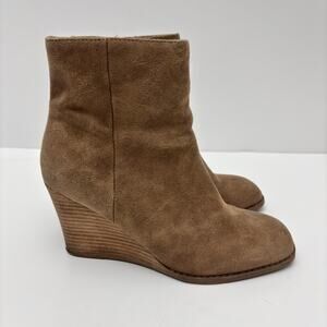 Dolce Vita Rupart Wedge Square Toe Ankle Bootie Truffle Tan Suede Women's Size 7